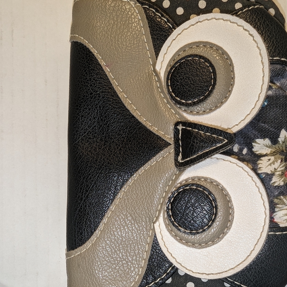 Owl Wristlet Navy Blue White Polka dots Leather Owl zipper pocket coin purse - Picture 8 of 16